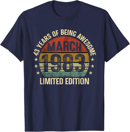 March Birthday Est 1983 Limited Edition Vintage 43rd T-Shirt - T-Shirt | Navy