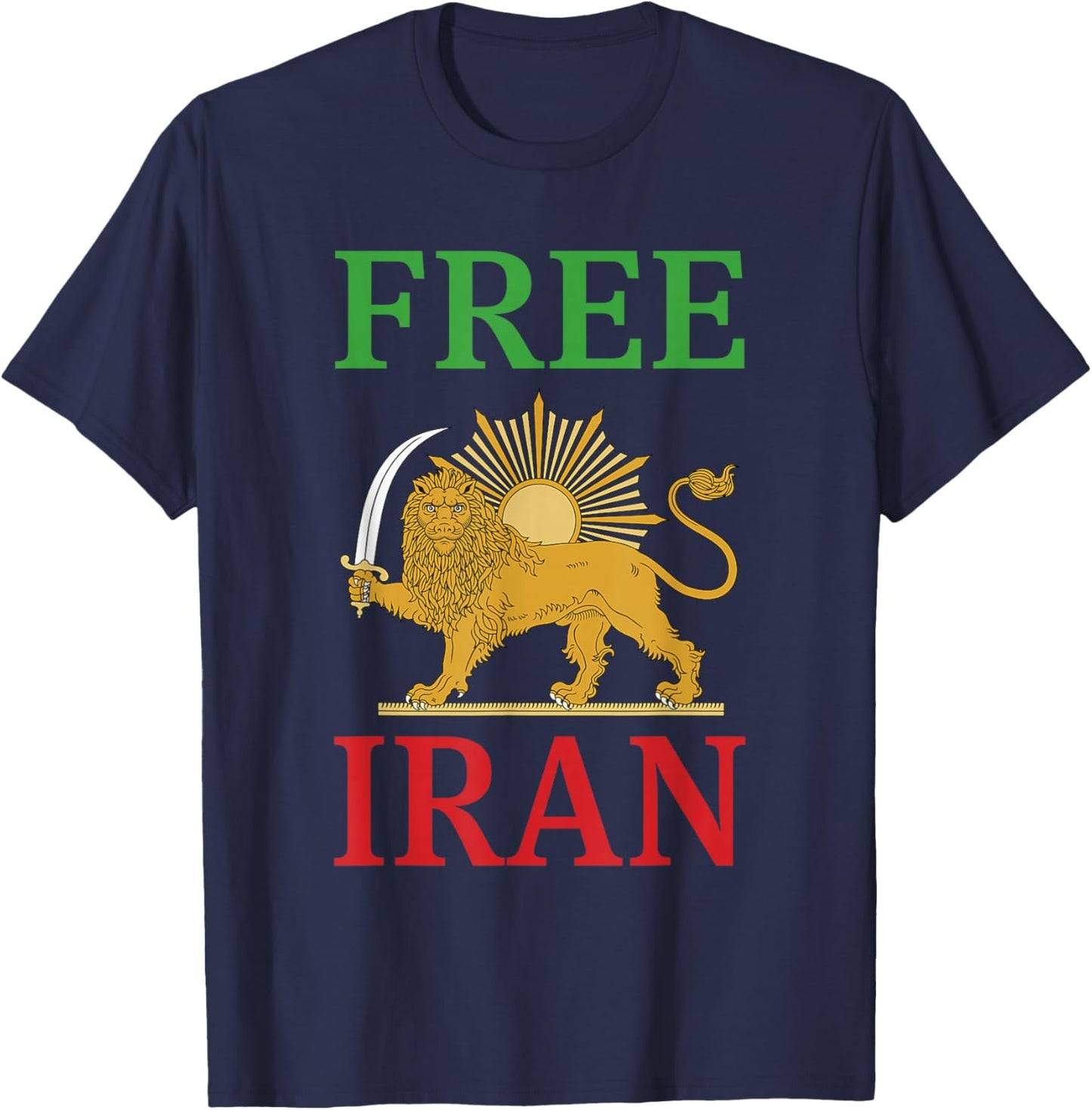 Free Iran Symbol Flag Heartbeat Freedom Love with Lion T-Shirt - T-Shirt | Navy