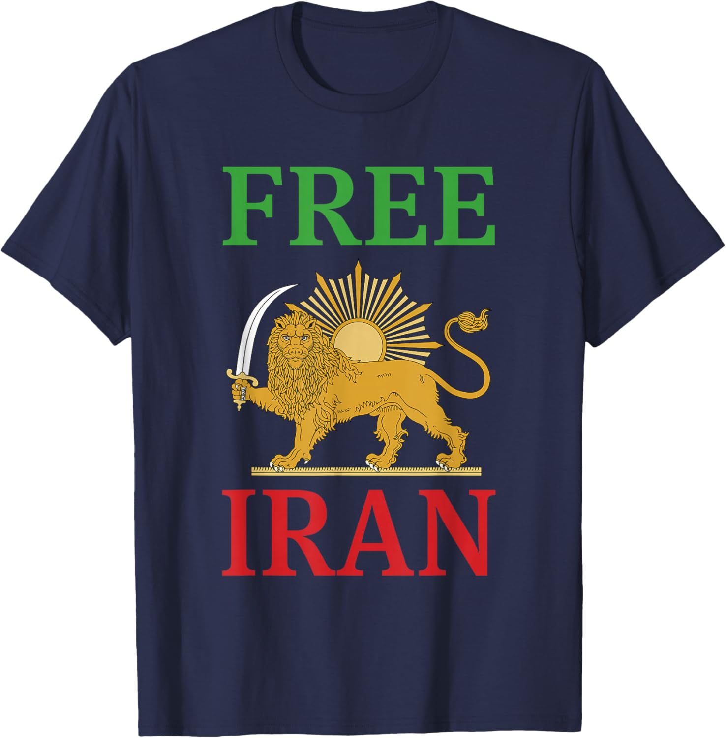 Free Iran Symbol Flag Heartbeat Freedom Love with Lion T-Shirt - T-Shirt | Navy