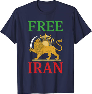 Free Iran Symbol Flag Heartbeat Freedom Love with Lion T-Shirt - T-Shirt | Navy