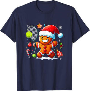 Gingerbread Christmas Playing Tennis Funny Player Baker T-Shirt - T-Shirt | Navy