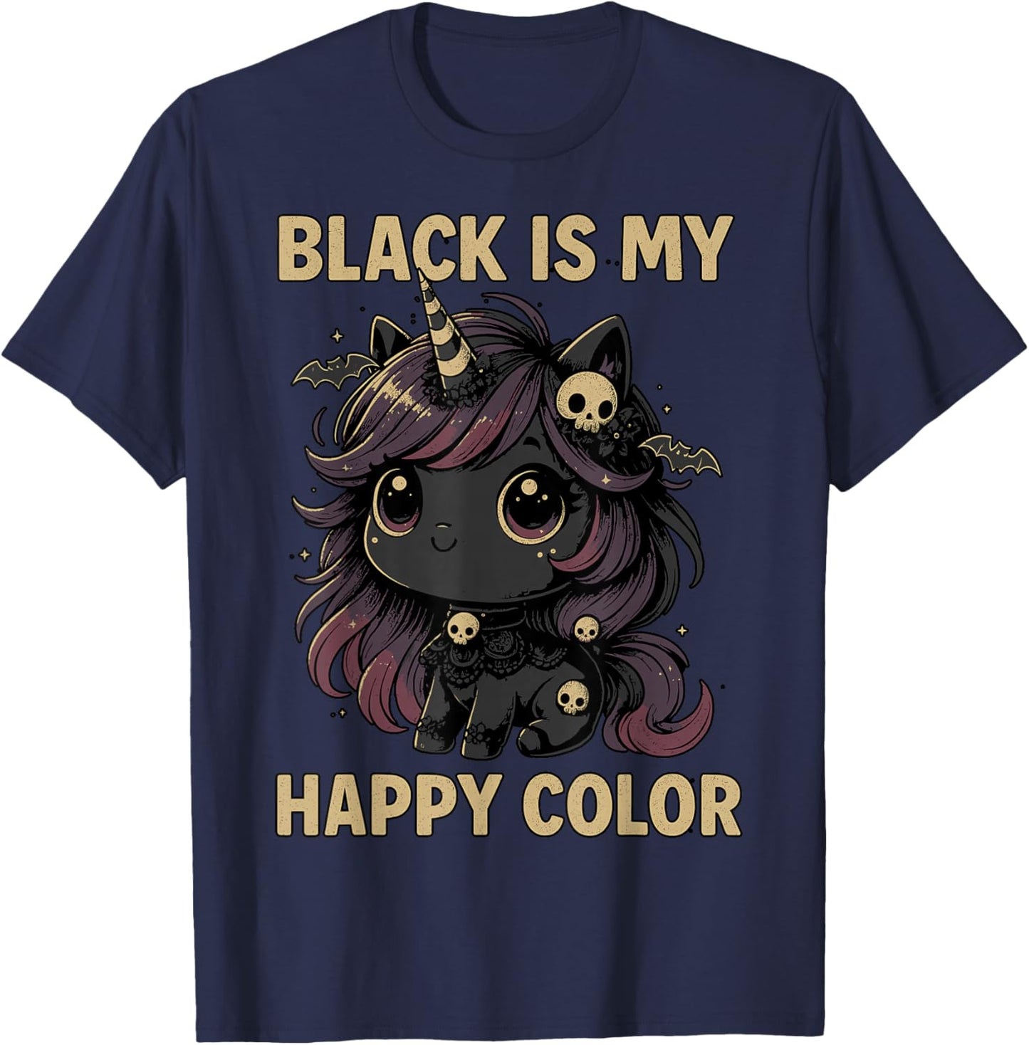 Emo Unicorn Black is My Happy Color Gothic T-Shirt - T-Shirt | Navy