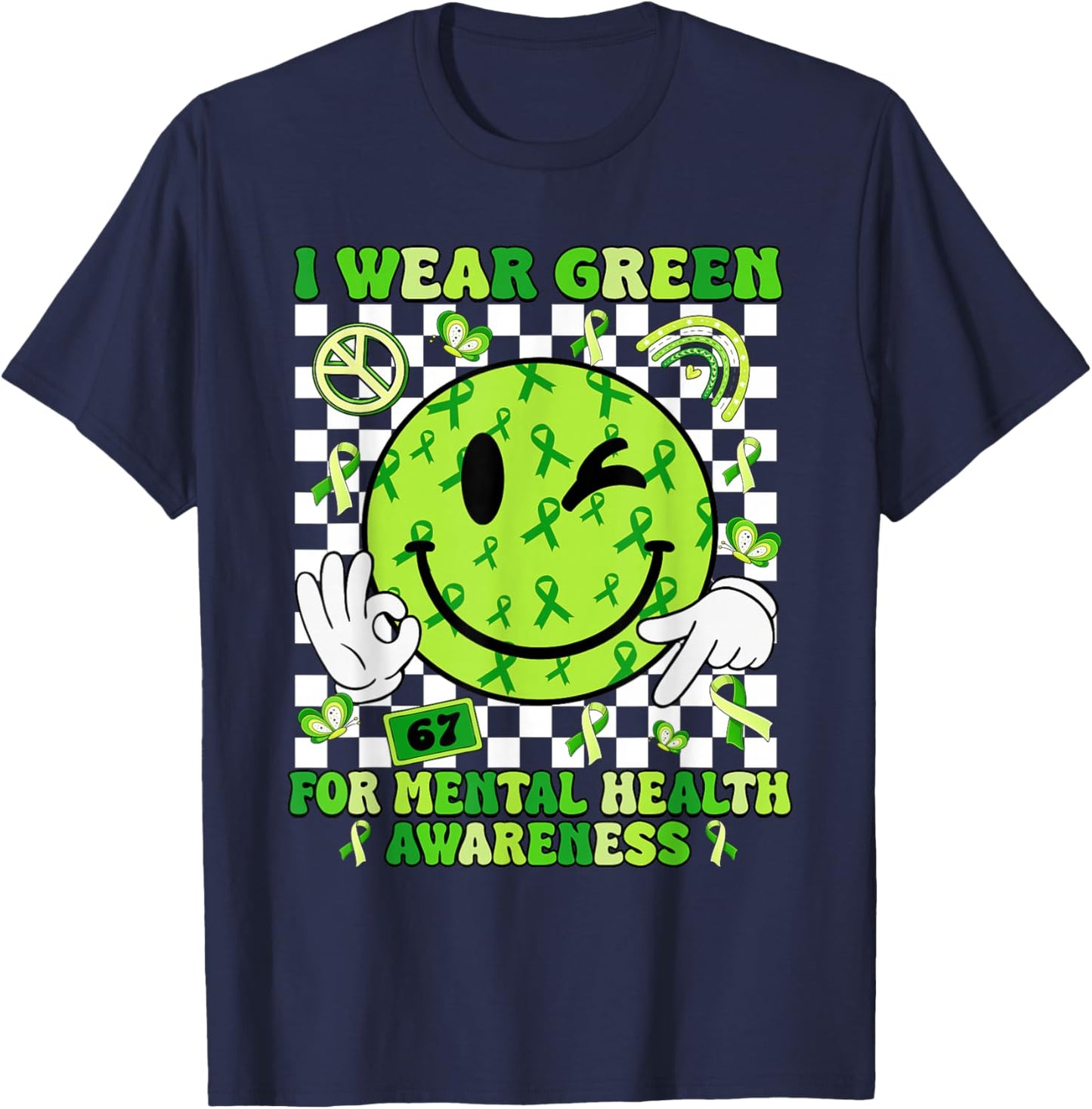 I Wear Green for Mental Health Matter Awareness Green Ribbon T-Shirt - T-Shirt | Navy