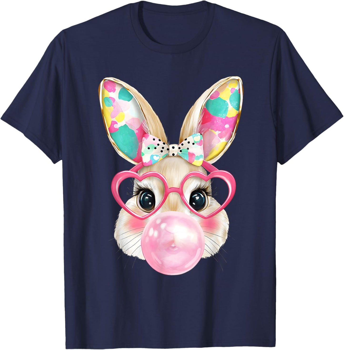 Easter Day Bunny Rabbit Face Bubble Gum Colorful Girl Women T-Shirt - T-Shirt | Navy