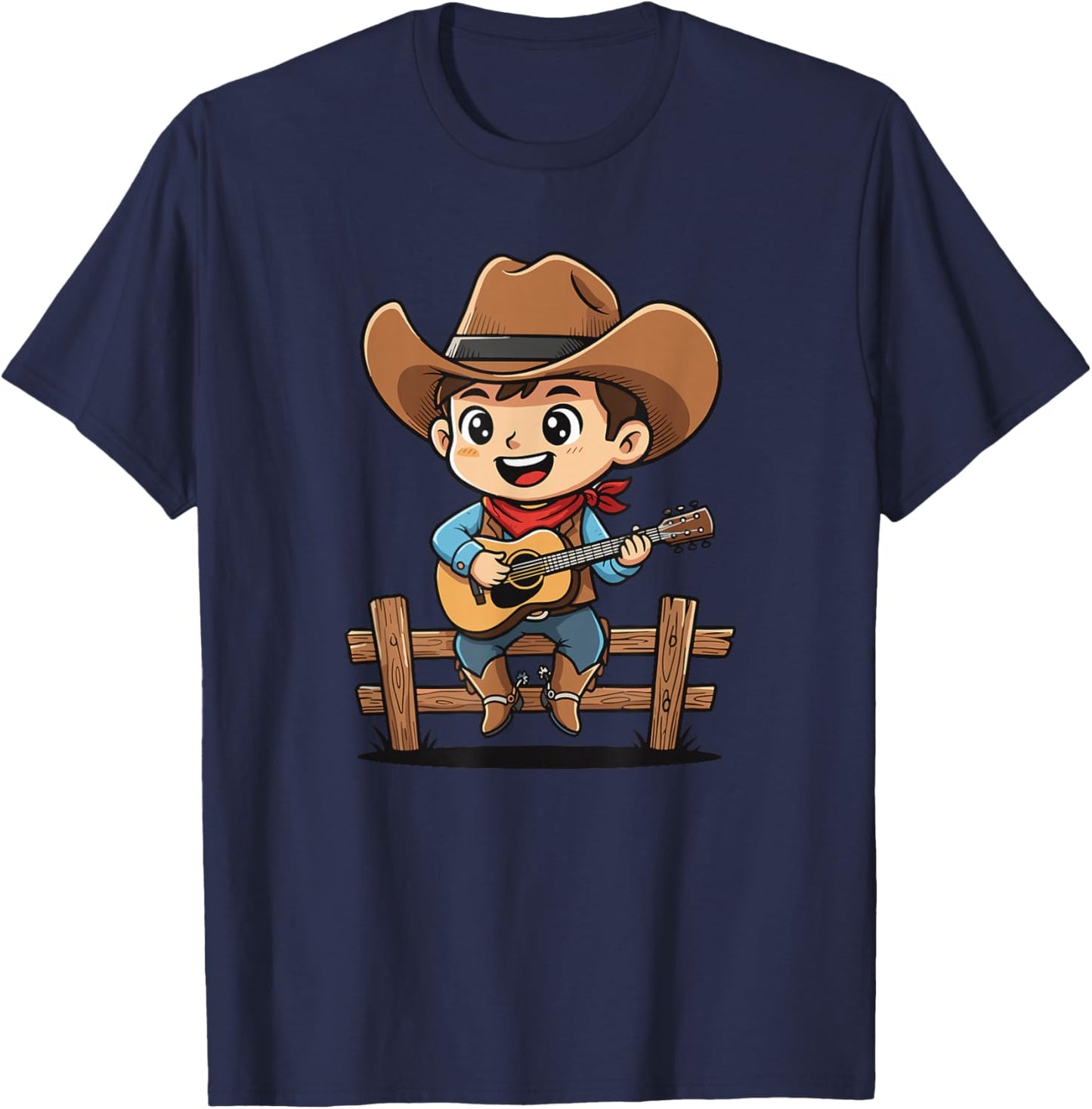 Cute Little Ranch Boy Playing Guitar Cowboy T-Shirt - T-Shirt | Navy