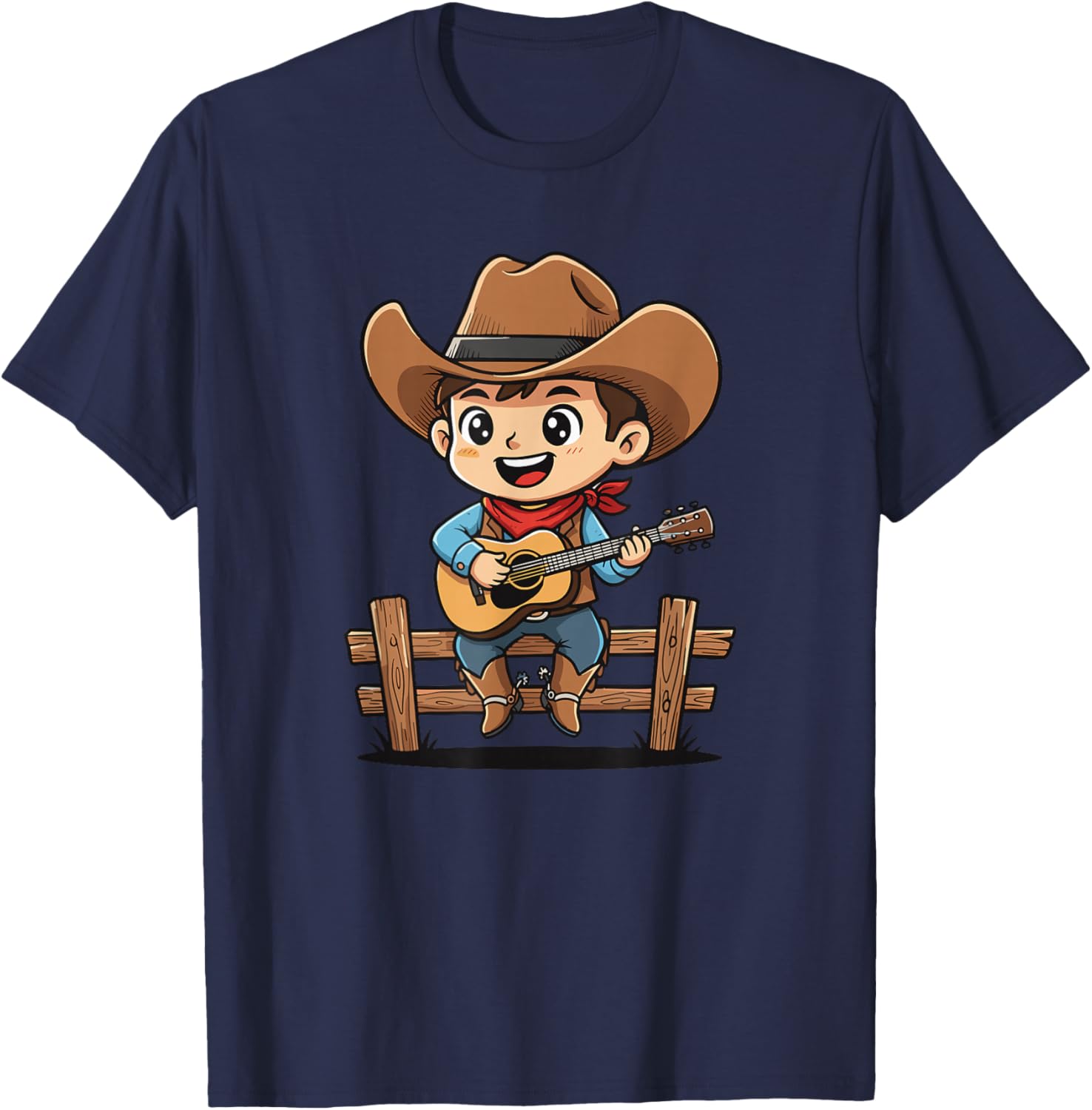Cute Little Ranch Boy Playing Guitar Cowboy T-Shirt - T-Shirt | Navy