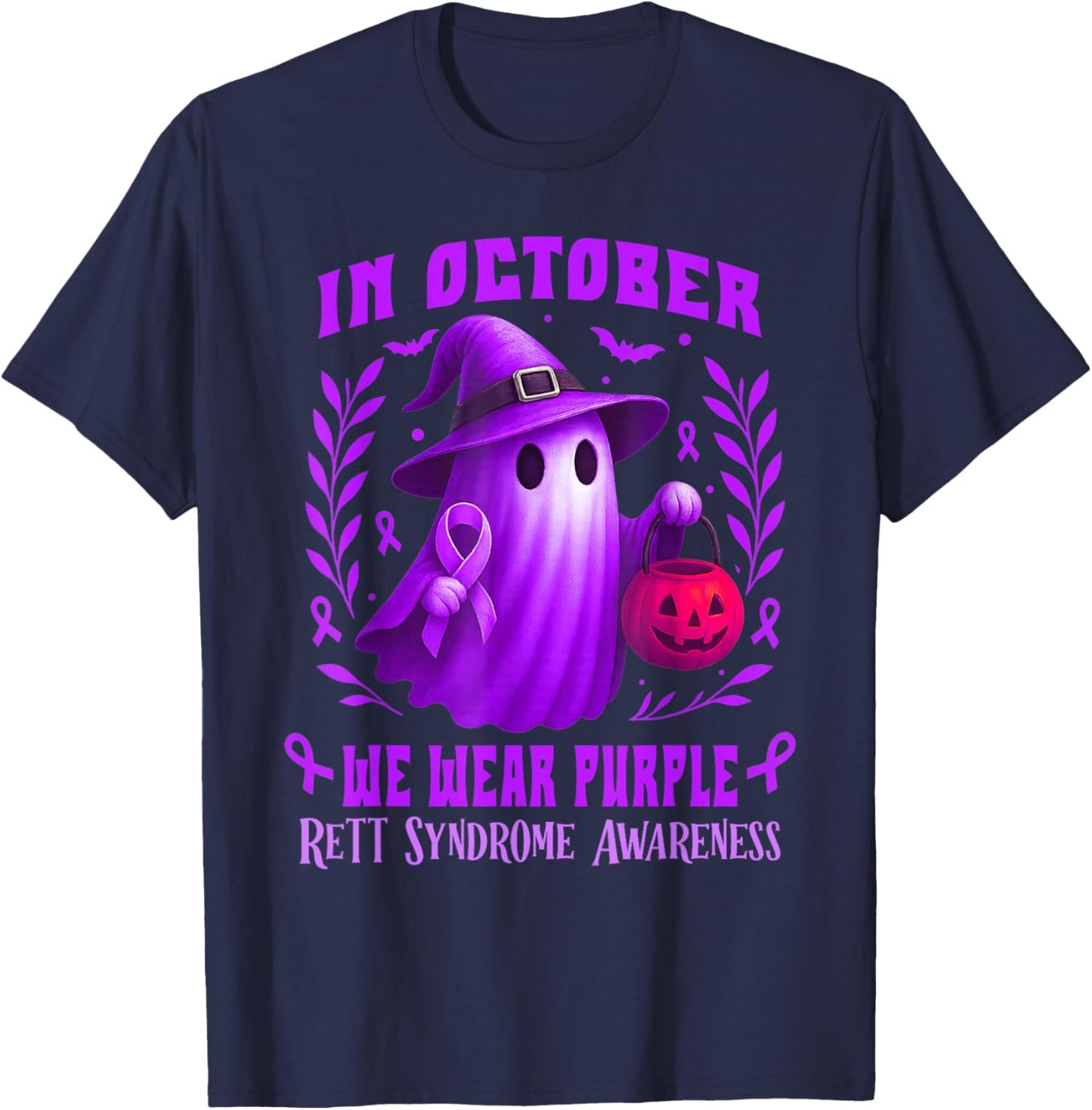 Rett Syndrome Awareness Month Funny Halloween Boo Ghost T-Shirt - T-Shirt | Navy