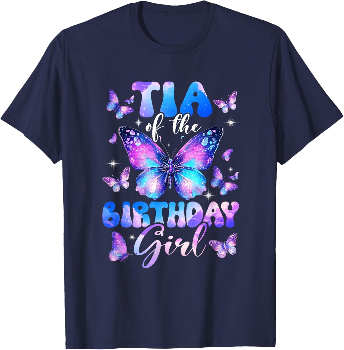 Tia of The Birthday Girl Butterfly Family Matching T-Shirt - T-Shirt | Navy