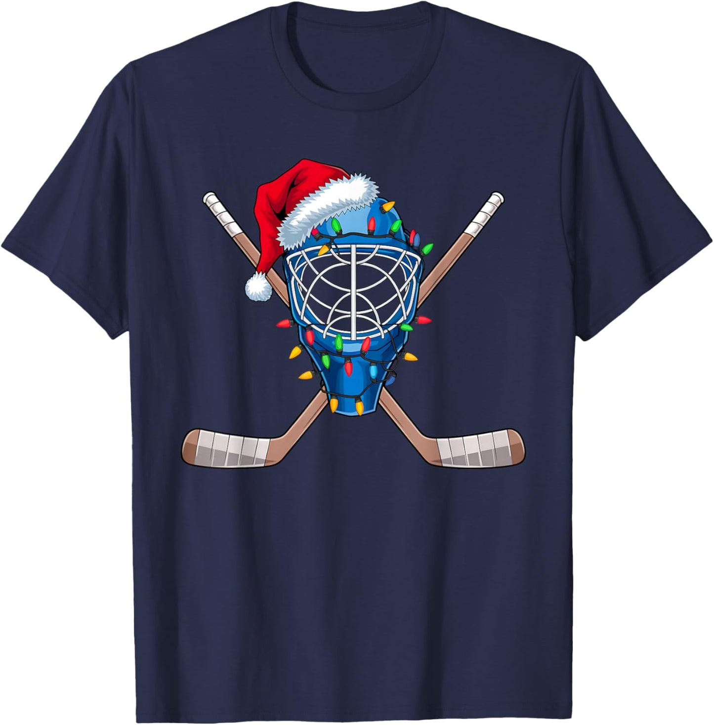 Christmas Ice Hockey Player Santa Sport Hockey Goalie Xmas T-Shirt - T-Shirt | Navy