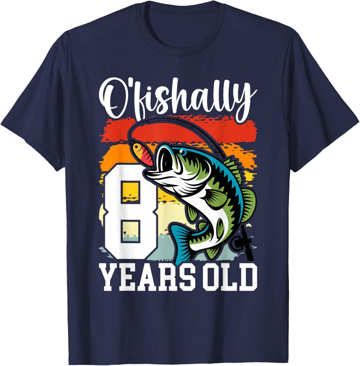 Ofishally 8 Years Old Fisherman 8th Birthday Fishing T-Shirt - T-Shirt | Navy