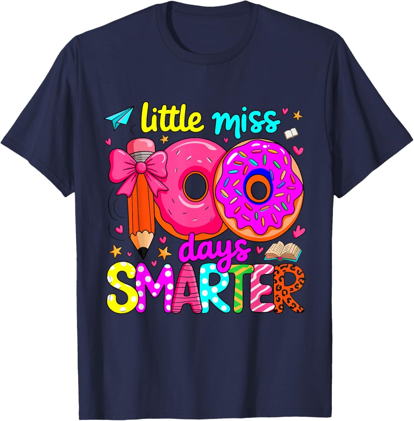 Little Miss 100 Days Smarter Kids Girls for Teacher T-Shirt - T-Shirt | Navy