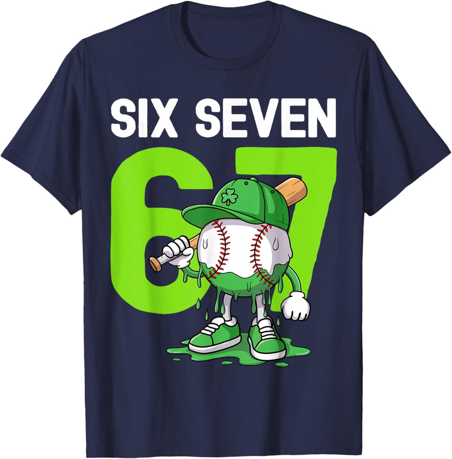 Boys St Patricks Day 67 Six Seven Baseball Ice Cream Drip T-Shirt - T-Shirt | Navy