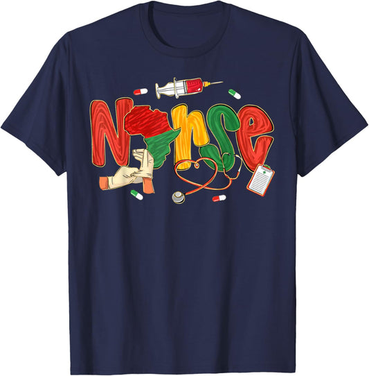 Nurse Black History Black Nurse African Juneteenth T-Shirt - T-Shirt | Navy