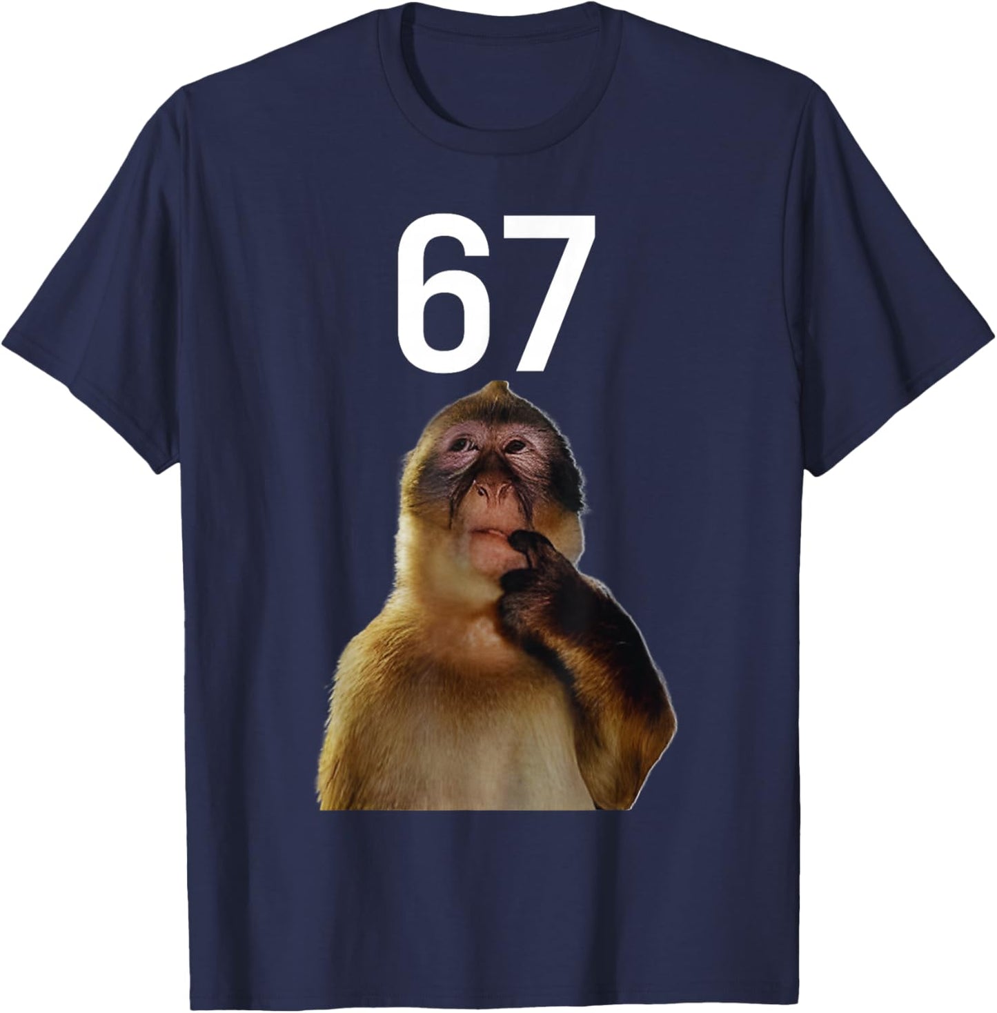 Monkey Thinking 67 Funny Six Seven Monkey Meme Brainrot Gift T-Shirt - T-Shirt | Navy