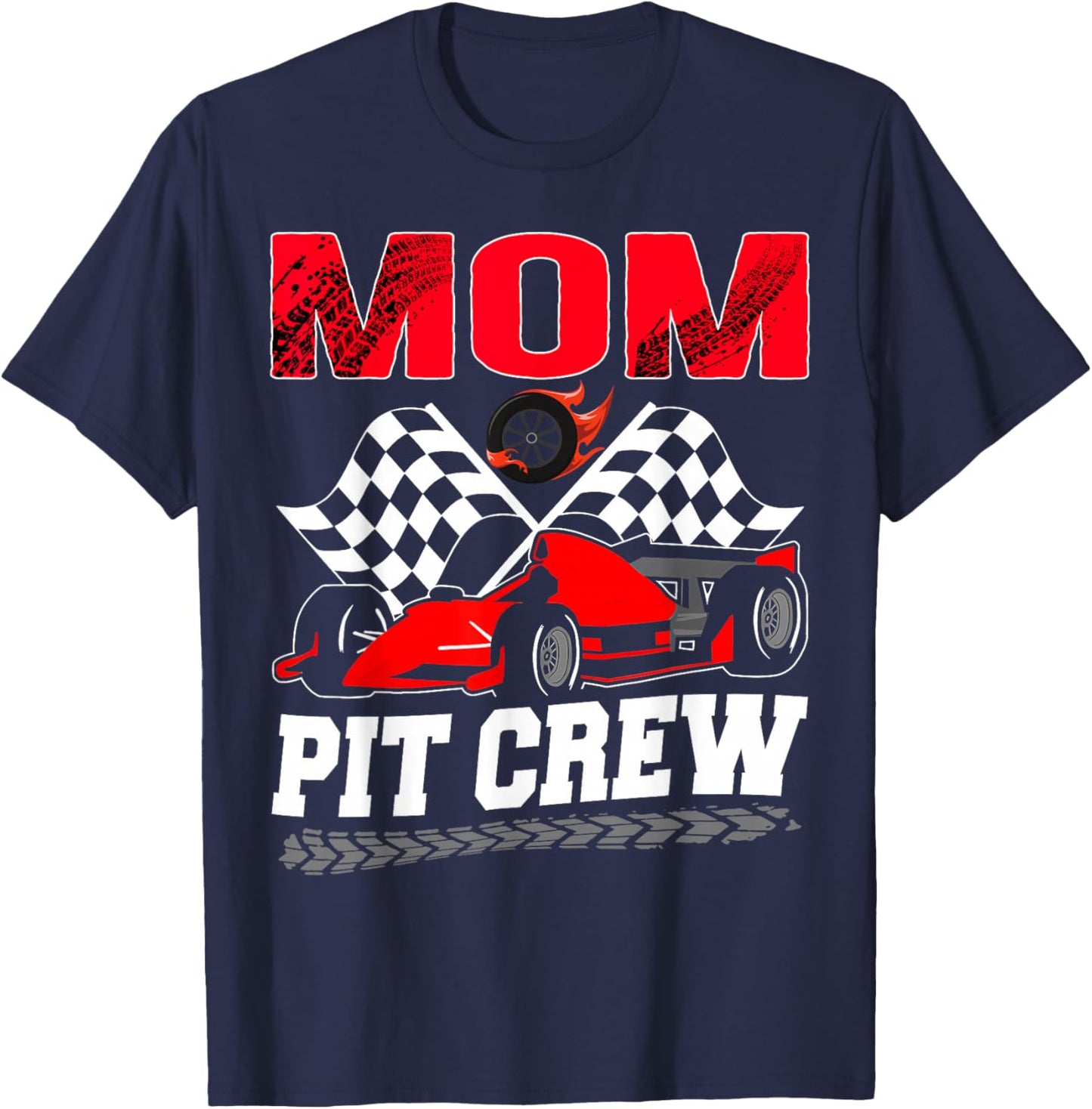 Mom Pit Crew Racing Family Race Car Birthday Boy T-Shirt - T-Shirt | Navy