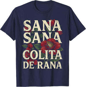 Sana Sana Colita De Rana Funny Puerto Rico Floral Coqui Frog T-Shirt - T-Shirt | Navy