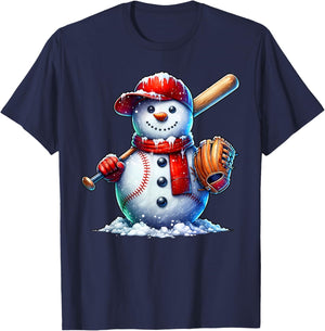 Cute Christmas Baseball Snowman Game Day Women Men Boys Kids T-Shirt - T-Shirt | Navy