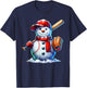 Cute Christmas Baseball Snowman Game Day Women Men Boys Kids T-Shirt - T-Shirt | Navy