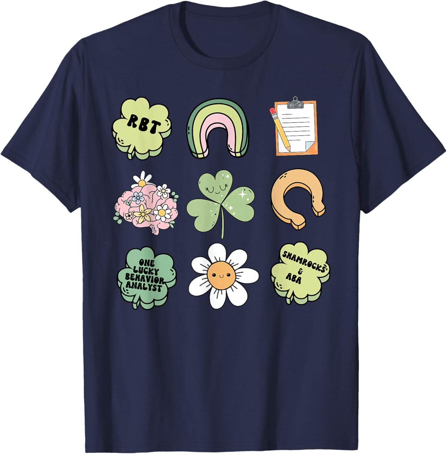 Behavior Analyst St Patty's Day Shamrock ABA RBT Therapist T-Shirt - T-Shirt | Navy