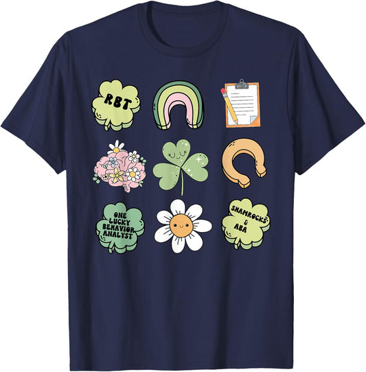 Behavior Analyst St Patty's Day Shamrock ABA RBT Therapist T-Shirt - T-Shirt | Navy