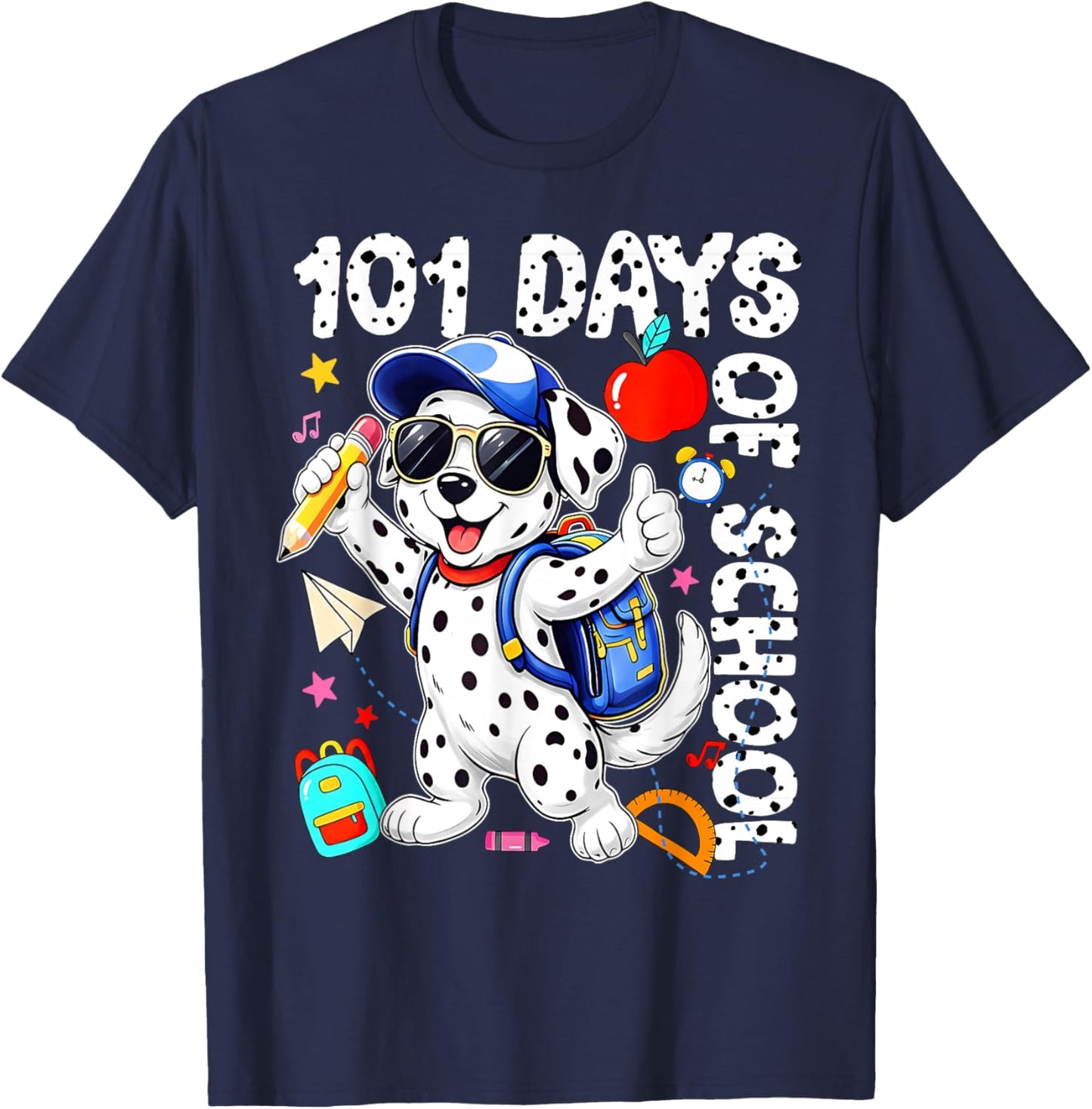 100 Days of School Dalmatian Dog Boys Kids 100 Day Smarter T-Shirt - T-Shirt | Navy