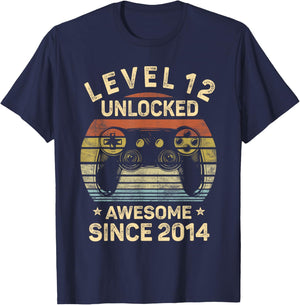 Level 12 Unlocked Awesome Since 2014 12th Birthday Gaming T-Shirt - T-Shirt | Navy