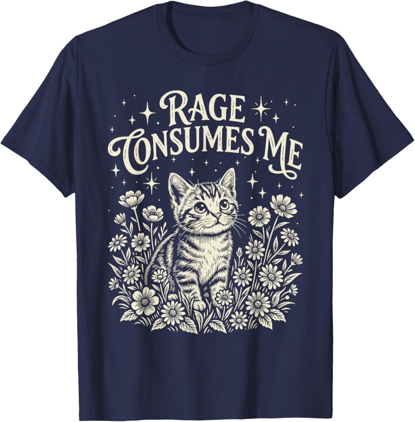 Rage Consumes Me Funny Cat Sarcastic Kitten Floral T-Shirt - T-Shirt | Navy