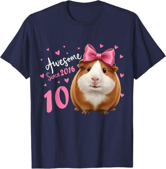 Girls 10 Years Old Guinea Pig Birthday for Girls 10th Bday T-Shirt - T-Shirt | Navy