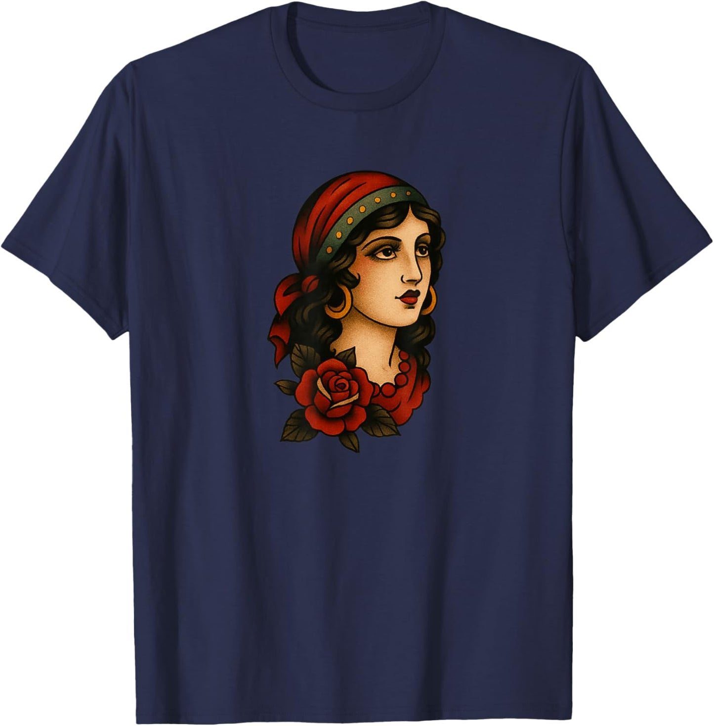 Traditional Vintage Tattoo Woman Design T-Shirt - T-Shirt | Navy