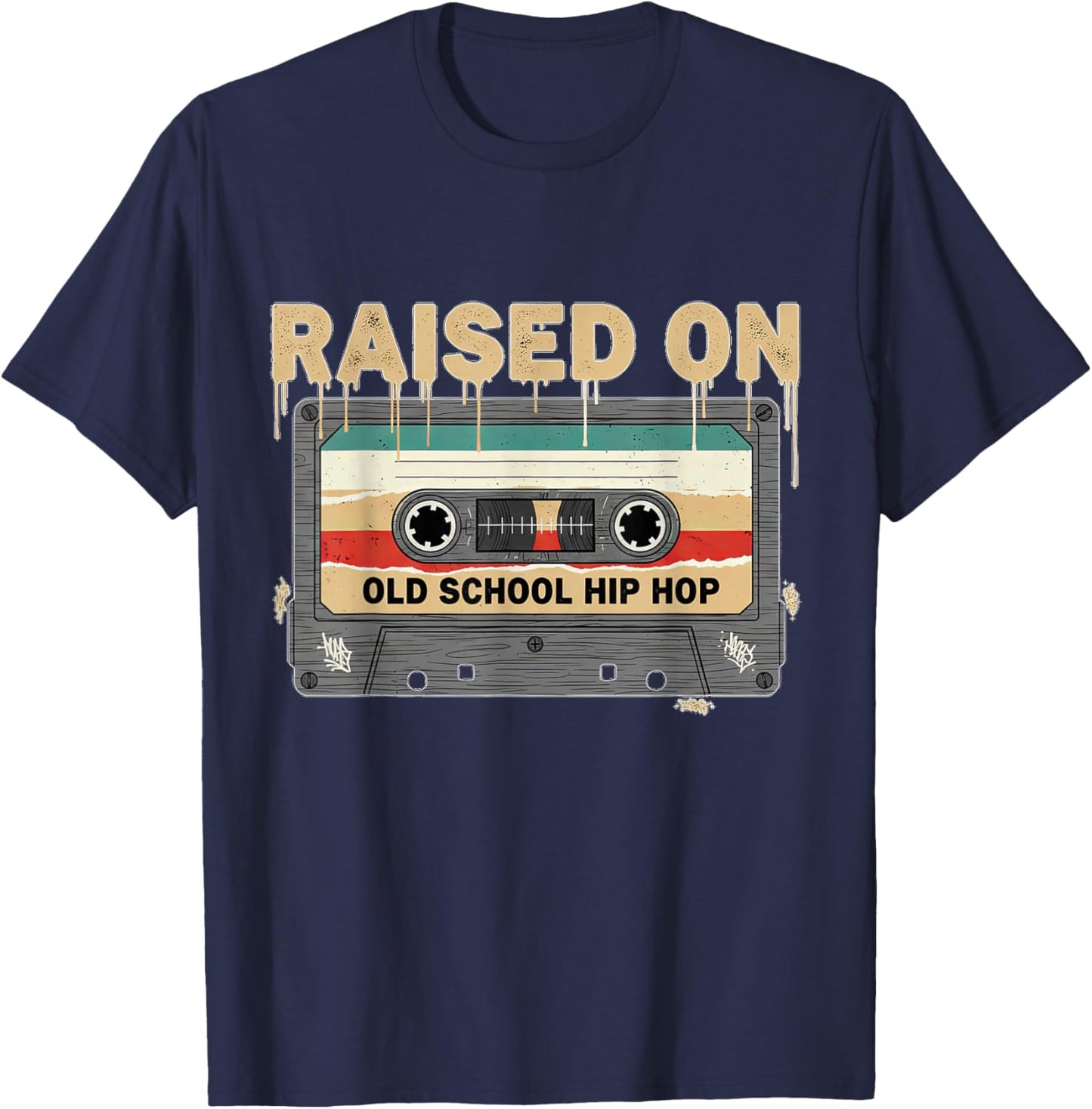 Raised On Old School Hip Hop Vintage Retro Cassette Music T-Shirt - T-Shirt | Navy