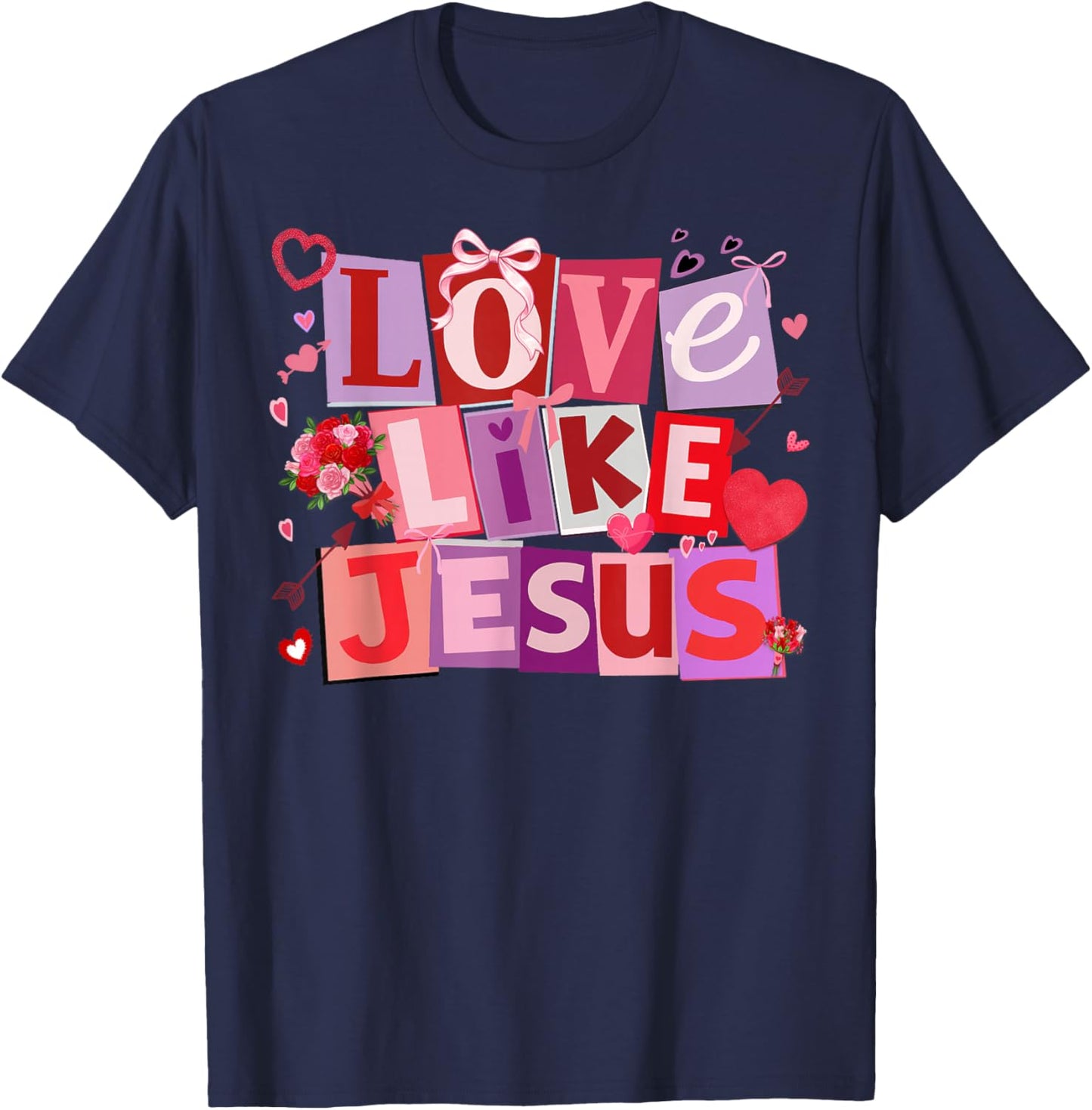 Retro Love Like Jesus Christian Valentines Bible Verse T-Shirt - T-Shirt | Navy
