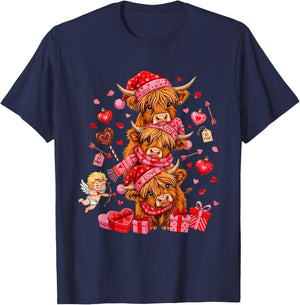Funny Valentine Highland Cow Lover XOXO Be Mine Cute Cupid T-Shirt - T-Shirt | Navy