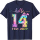 Hello Fourteen EST 2012 14th Birthday Coquette 14 Year Girl T-Shirt - T-Shirt | Navy