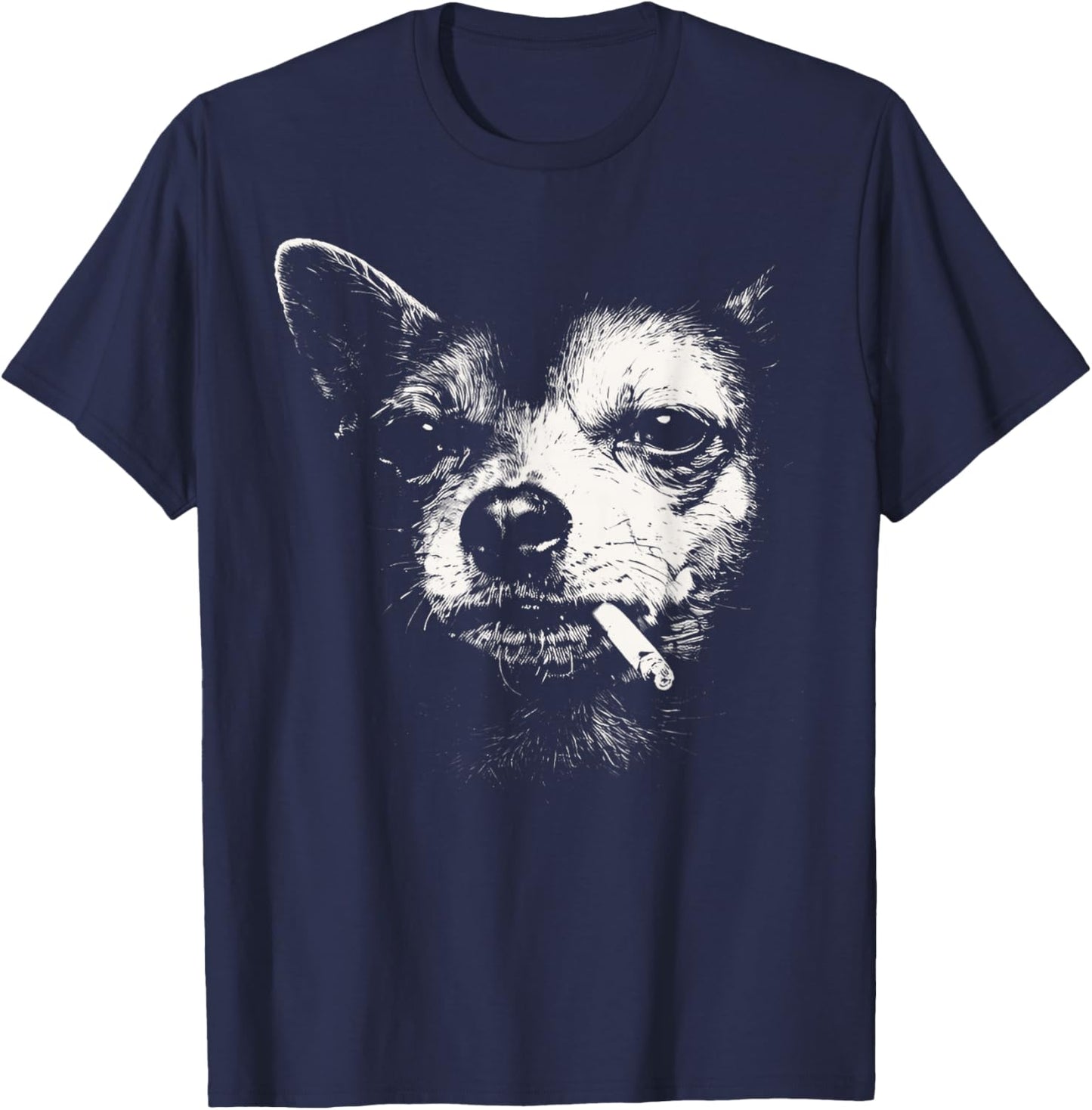 Dog Smoking Cigarette Funny Chihuahua Meme T-Shirt - T-Shirt | Navy