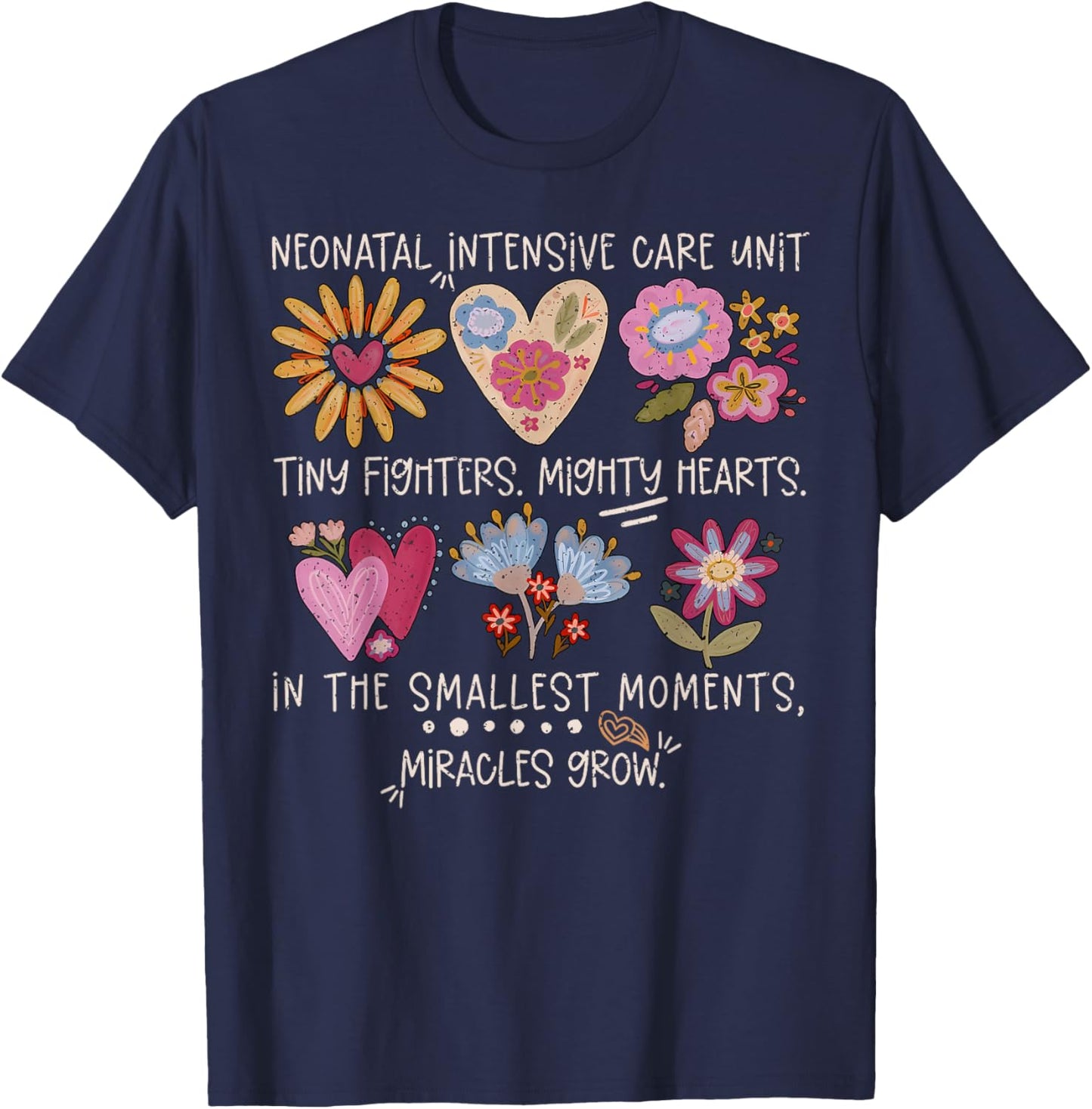 Boho Floral NICU Nurse Neonatal Intensive Care Unit Nursing T-Shirt - T-Shirt | Navy