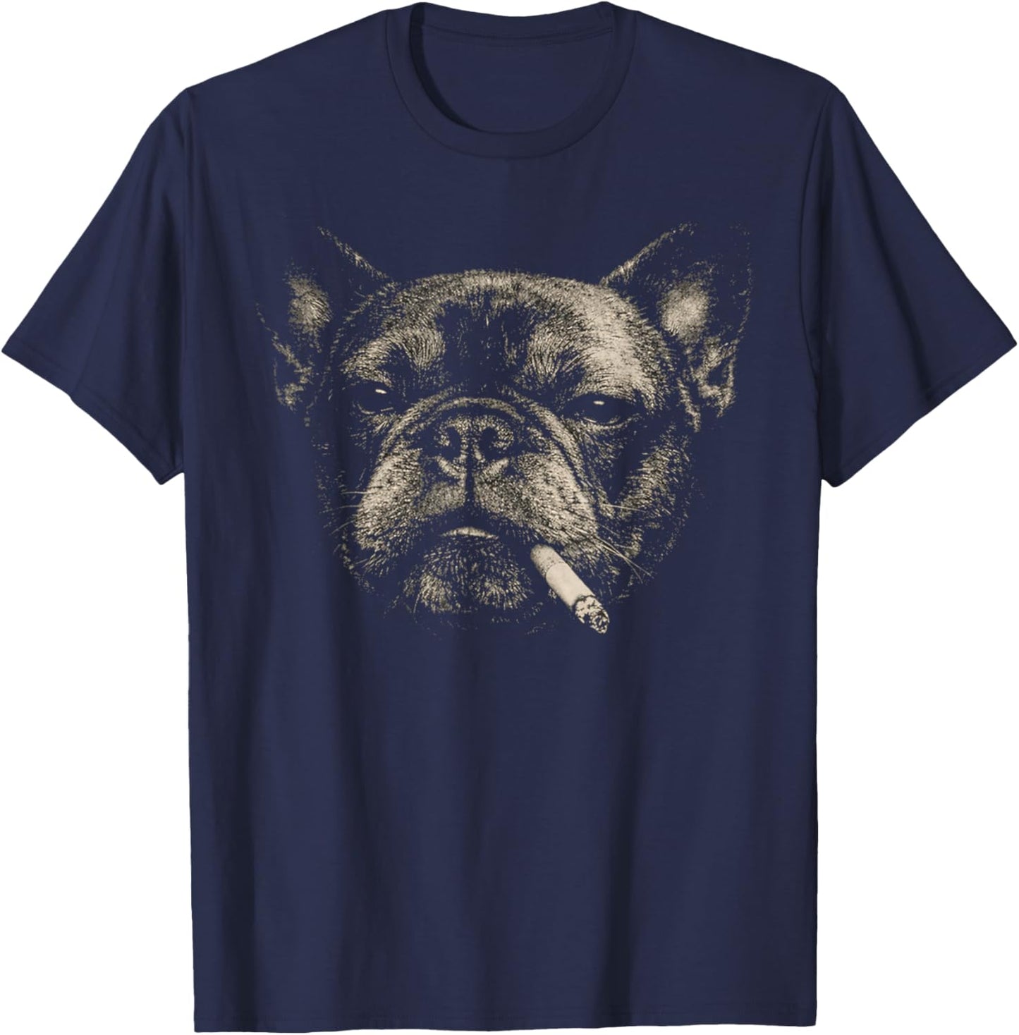 Funny Smoking French Bulldog Vintage Y2K Grunge Dog Graphic T-Shirt - T-Shirt | Navy