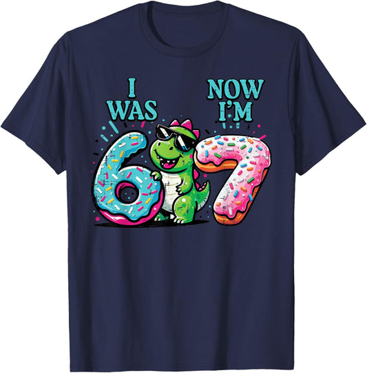 7th Birthday I was 6 Now Im 7 Dino Six Seven Boys Kids Youth T-Shirt - T-Shirt | Navy