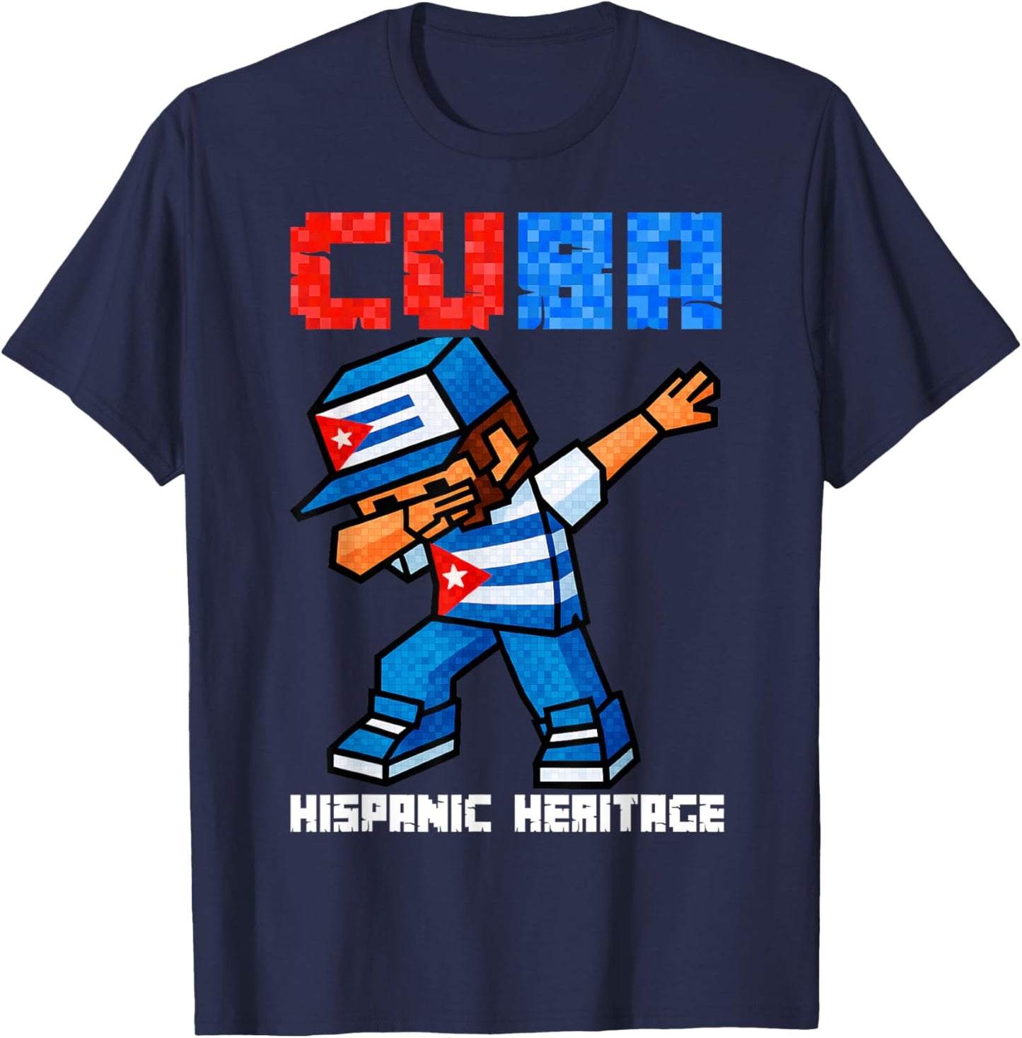 Cuba Dabbing Boys Game Pixel Hispanic Heritage Cuban Kids T-Shirt - T-Shirt | Navy
