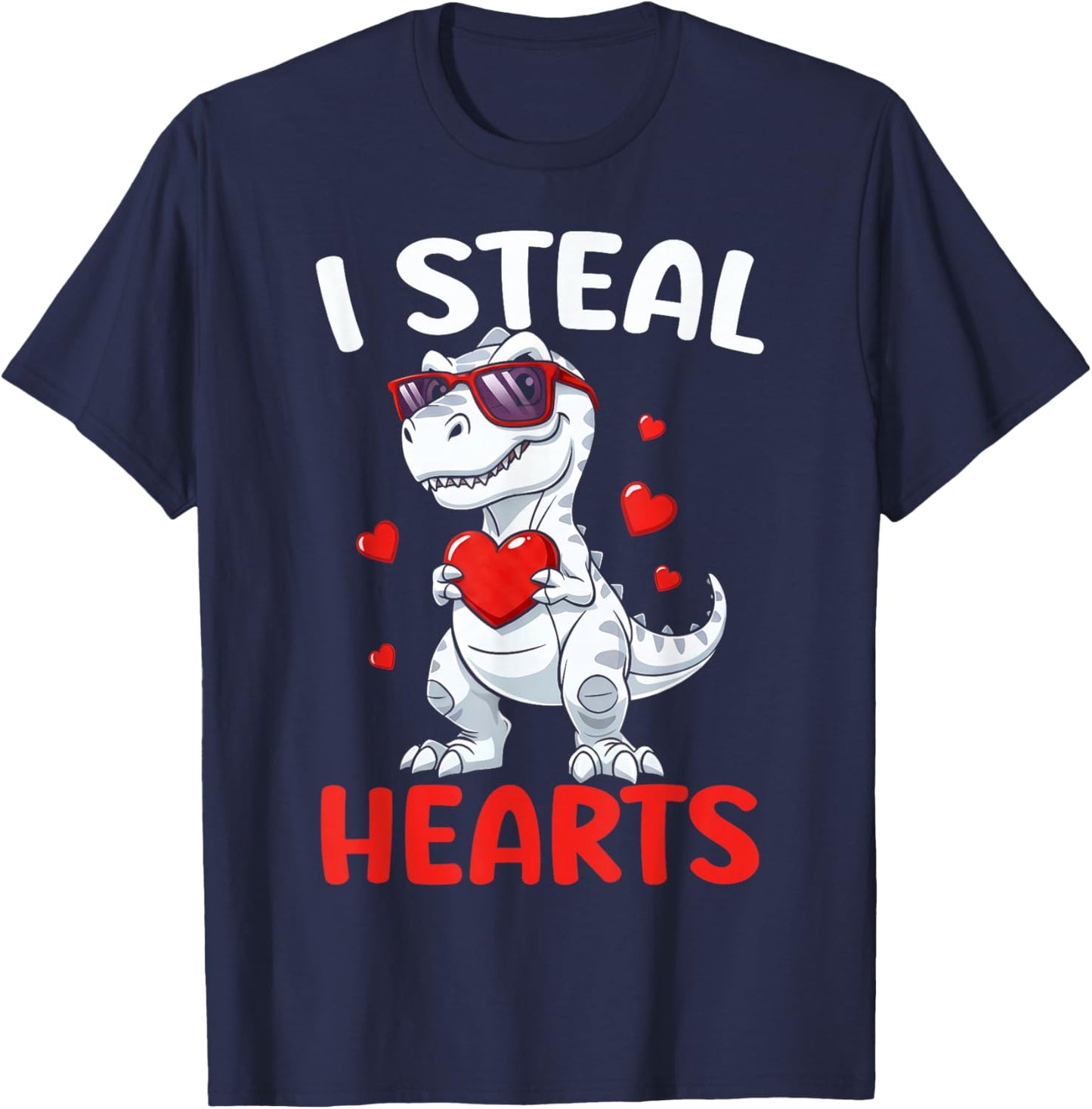 I Steal Hearts Trex Dinosaur Valentines Day Toddler Boys T-Shirt - T-Shirt | Navy
