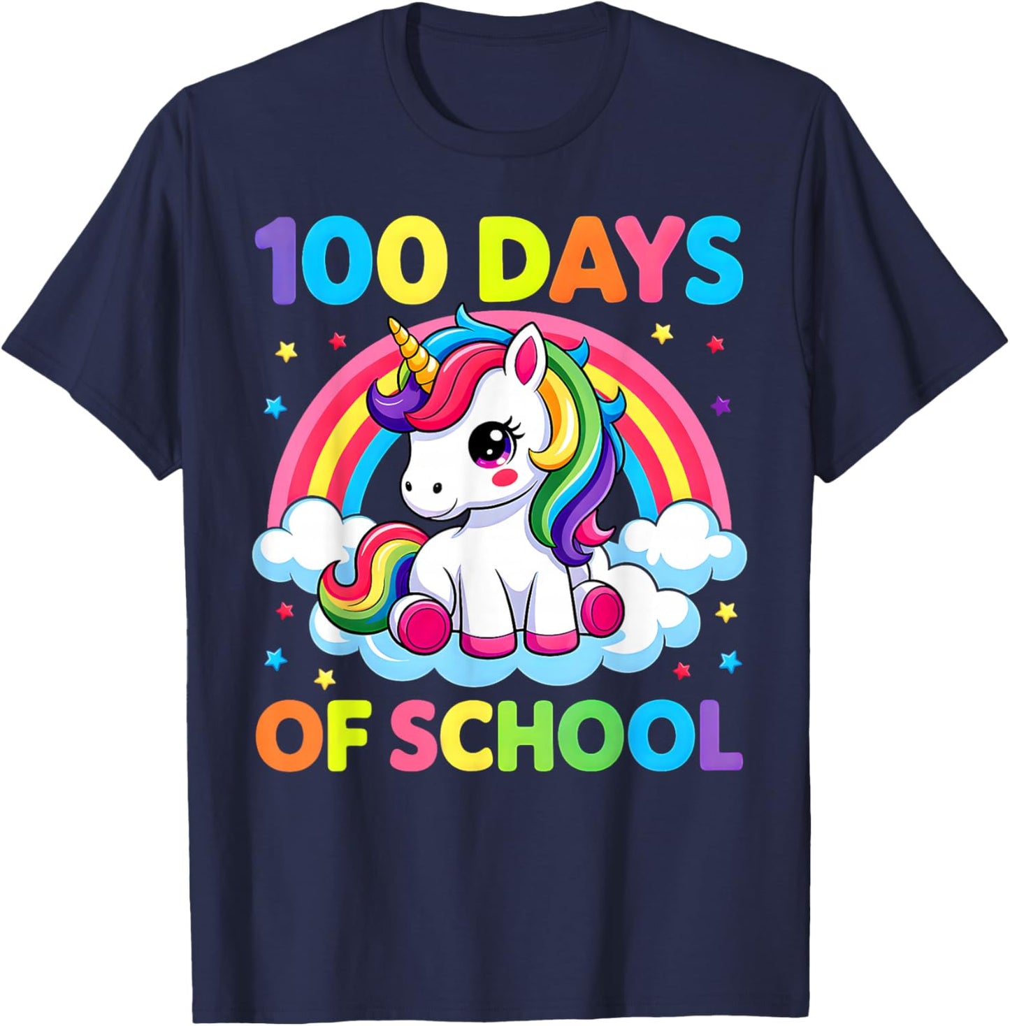 100 Days of School Unicorn Girls Kids 100th Day of School T-Shirt - T-Shirt | Navy