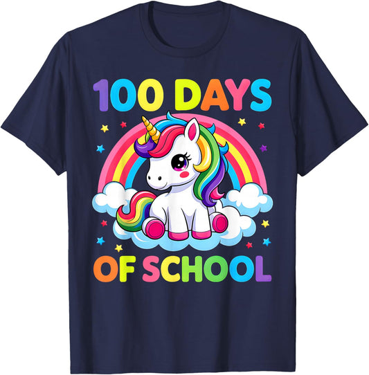 100 Days of School Unicorn Girls Kids 100th Day of School T-Shirt - T-Shirt | Navy