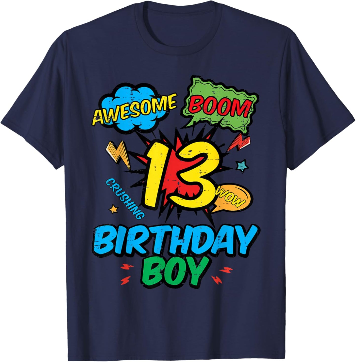 13 Birthday Boy Comic 13th Bday Superhero Party Boys Teens T-Shirt - T-Shirt | Navy