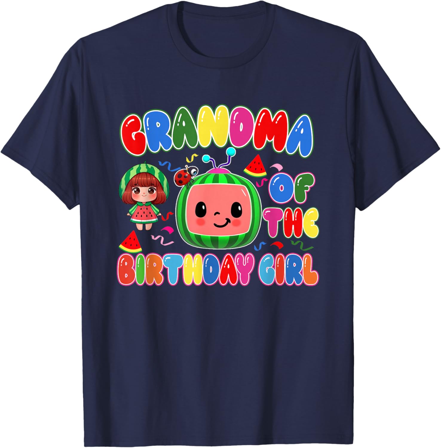 Grandma of The Birthday Girl Melon Family Matching Funny T-Shirt - T-Shirt | Navy
