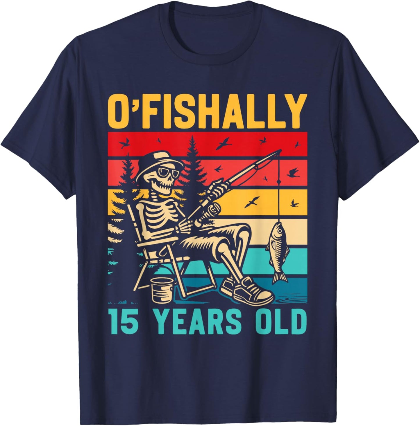 Ofishally 15 Years Old Fisherman 15th Birthday Fishing Boys T-Shirt - T-Shirt | Navy