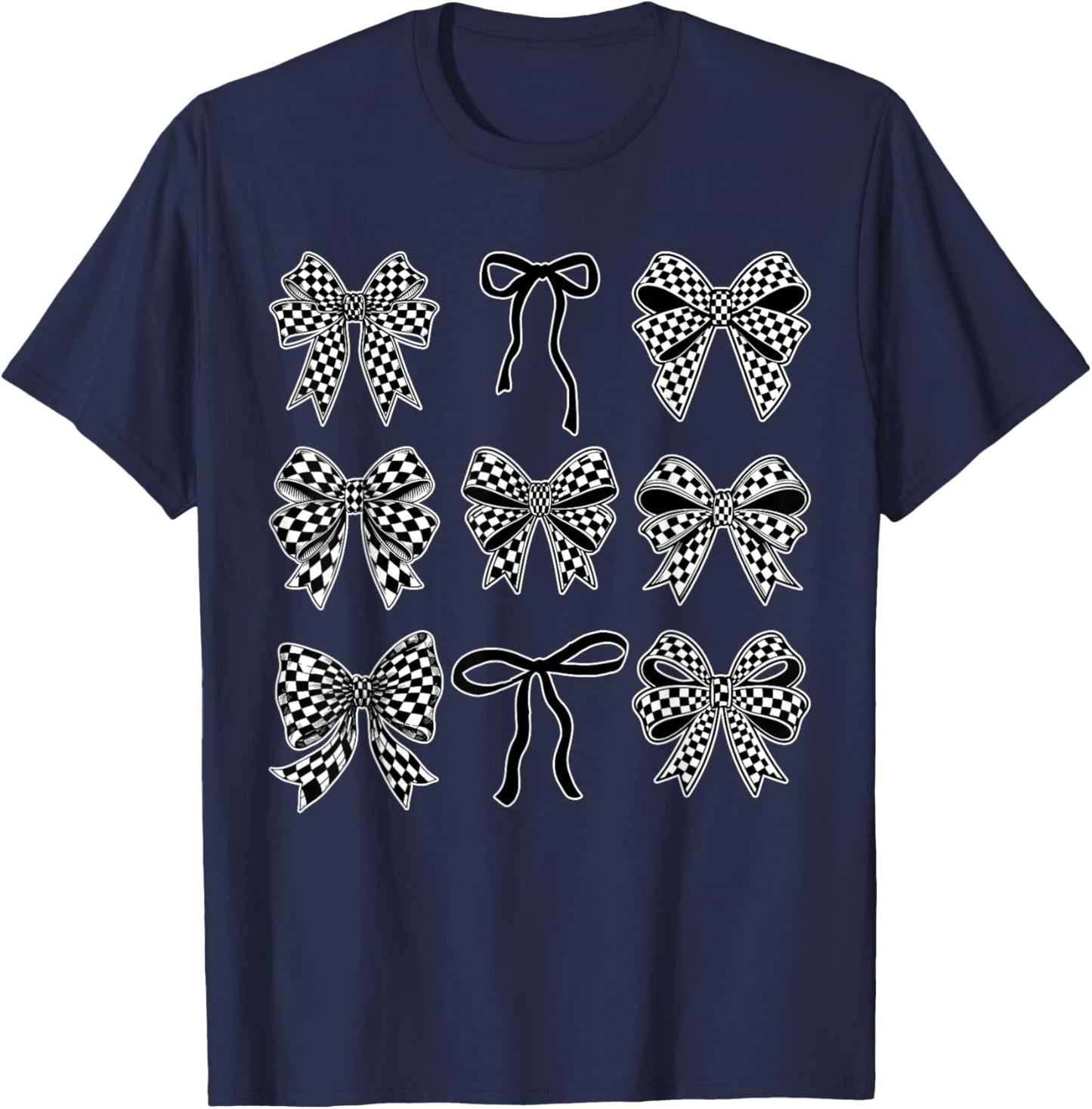 Coquette Bow Race Car Racing Cute Checkered Flag T-Shirt - T-Shirt | Navy