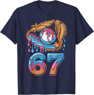 Baseball Player 67 Number 67th Sports Ice Cream Drip T-Shirt - T-Shirt | Navy