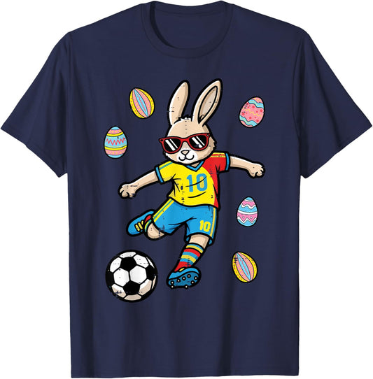 Easter Bunny Soccer Kick Rabbit Football Boys Kids Youth Men T-Shirt - T-Shirt | Navy
