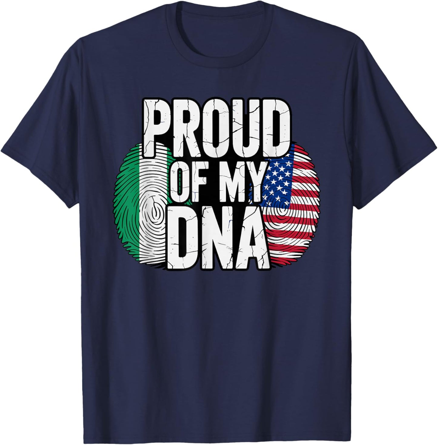 Proud of My DNA Half American Nigerian Roots Nigeria USA T-Shirt - T-Shirt | Navy