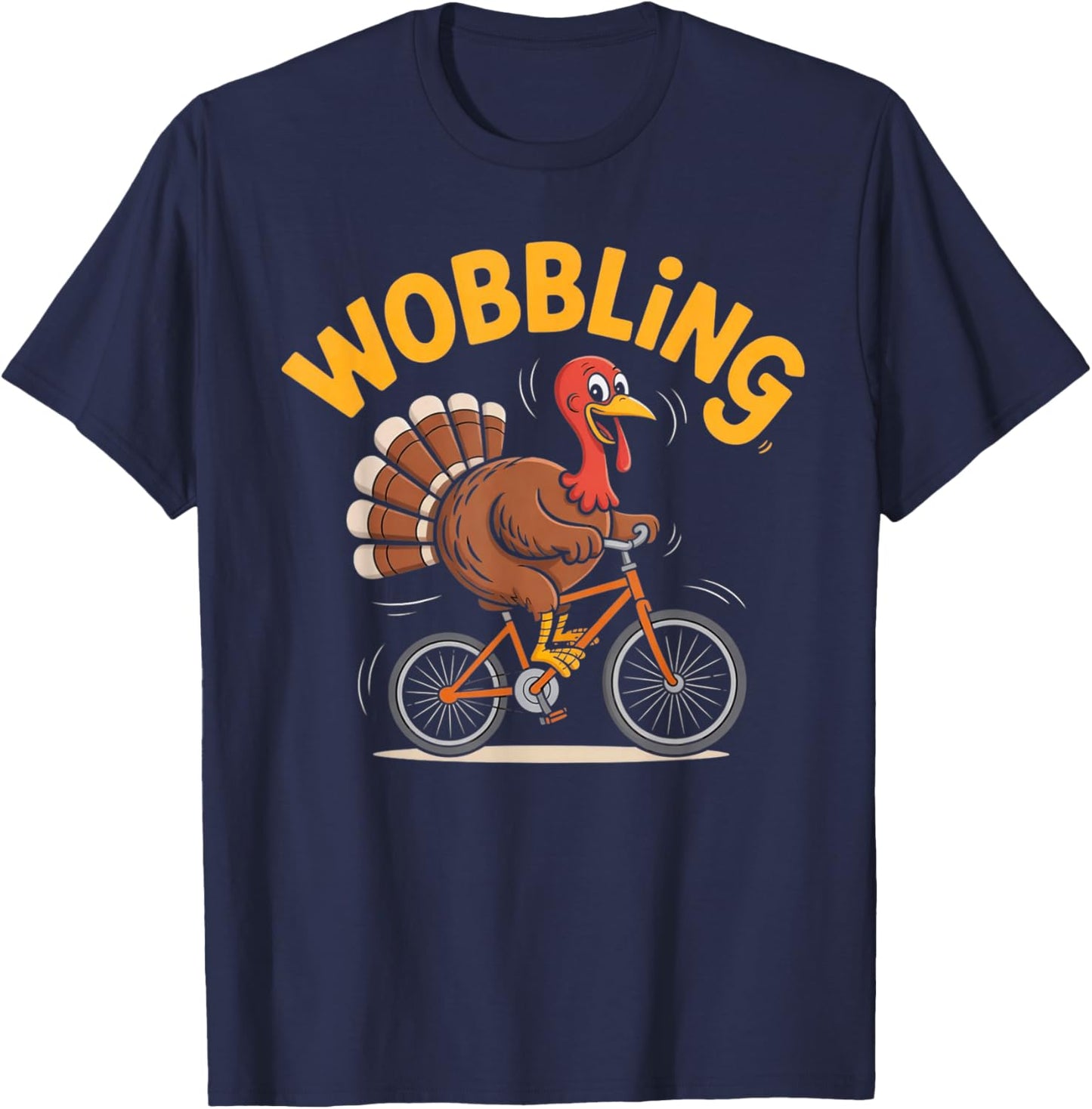 Turkey Riding Bike Funny Thanksgiving T-Shirt - T-Shirt | Navy