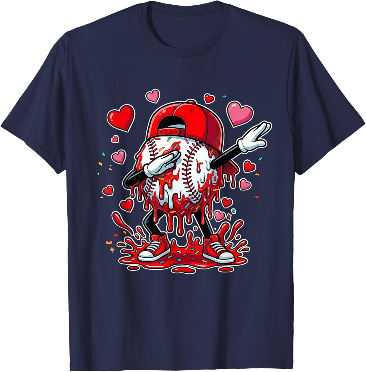 Valentines Baseball Toddler Boys Kids Dabbing Baseball Drip T-Shirt - T-Shirt | Navy
